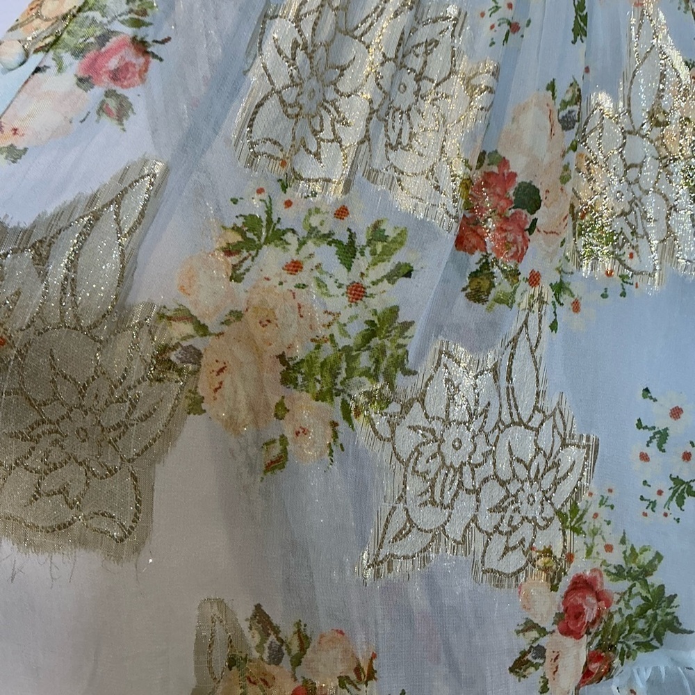 HEMANT & NANDITA Livia Floral Whimsical Sparkly Chiffon Dress with Slip XSmall - Picture 15 of 16